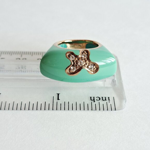 New Angelique de Paris Gold Plated Blue with Crystals Ring Size 6 - Picture 10 of 15